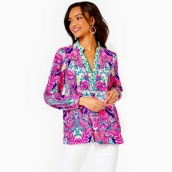 Lilly Pulitzer Winona Stretch Tunic Shes Too Fly Size XS NEW - Picture 3 of 16